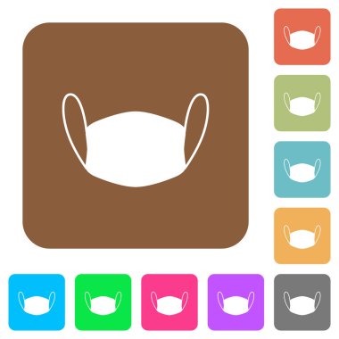 Tıbbi yüz maskesi düz simgeleri yuvarlak kare renkli arkaplanlar.