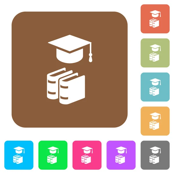 Graduation Cap Books Flat Icons Rounded Square Vivid Color Backgrounds — Stock Vector