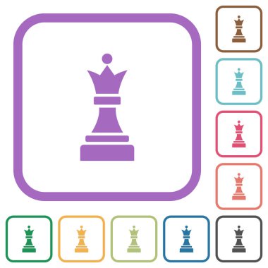 Siyah satranç kraliçesi beyaz arkaplanda yuvarlak kare çerçeveli basit simgeler