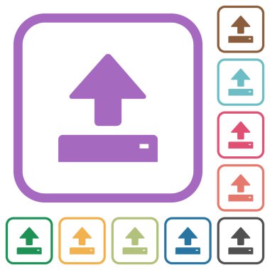 Basit simgeleri beyaz arkaplanda renkli yuvarlak kare çerçevelerde aç