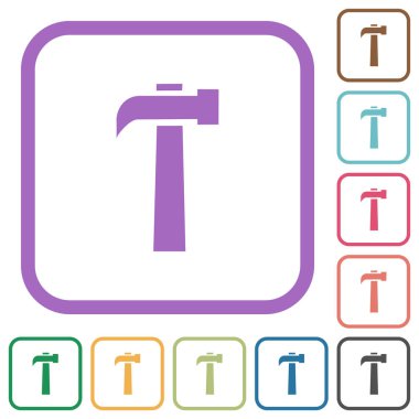 Beyaz arkaplanda renkli yuvarlak kare çerçeveli eski çekiç simgeleri