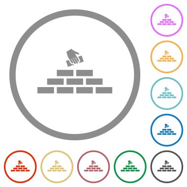 Beyaz arkaplanda yuvarlak hatlı sanayi düz renk simgeleri oluşturuluyor