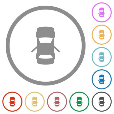 Arabanın arka kapıları açık gösterge paneli göstergesi düz renk simgeleri beyaz arkaplanda yuvarlak çizgiler halinde