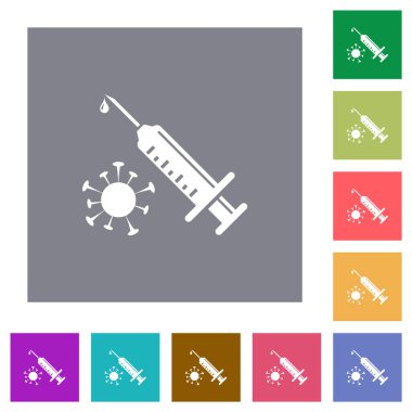 Basit renk kare arkaplanlarında antiviral enjeksiyon yassı simgeleri