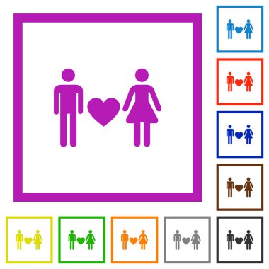 Beyaz arkaplanda kare çerçeveli düz renk simgeleriyle flört ediliyor