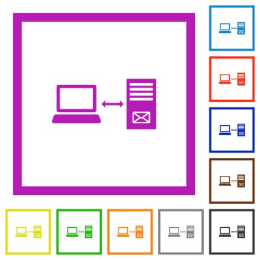 Beyaz arkaplandaki kare çerçevelerde posta sunucusuna tek bağlantı