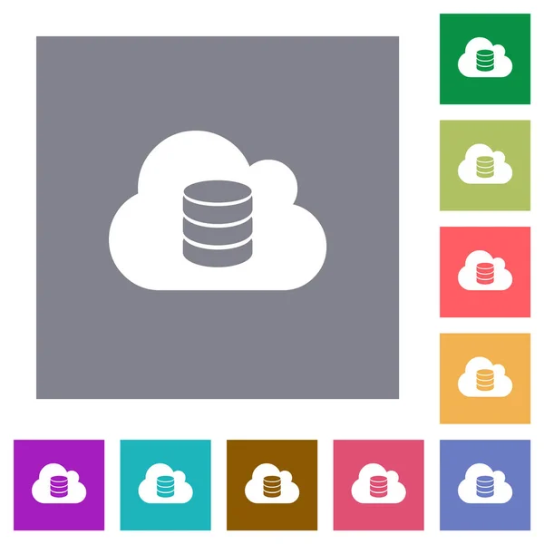 Wolke Datenbank Flache Symbole Auf Einfachen Farbigen Quadratischen Hintergründen — Stockvektor