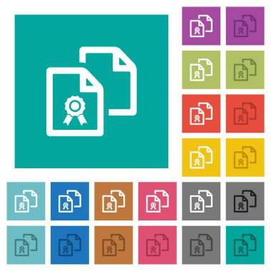 Sertifikayı düz kare arkaplanda çok renkli düz simgeler halinde kopyala. Uçan veya etkin efektler için beyaz ve koyu simge varyasyonları.