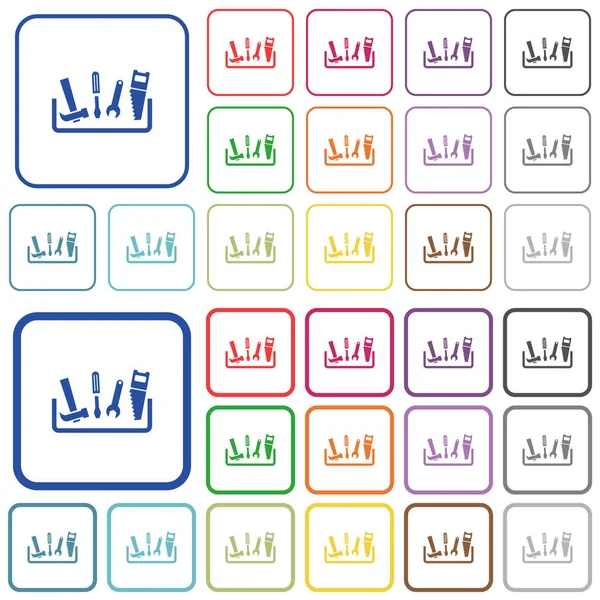 Yuvarlak kare çerçeveli araç kutusu renkli düz simgeler. İnce ve kalın versiyonlar dahil.