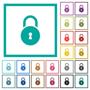 Beyaz arkaplanda çeyrek çerçeve içeren düz renk simgeleriyle kilitlenmiş yuvarlak asma kilit