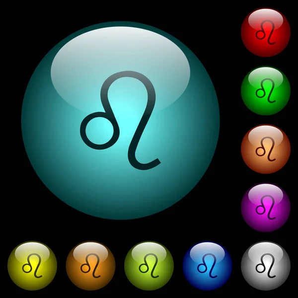 Leo Zodiac Εικονίδια Σύμβολο Στο Χρώμα Φωτίζεται Σφαιρικό Γυαλί Κουμπιά — Διανυσματικό Αρχείο