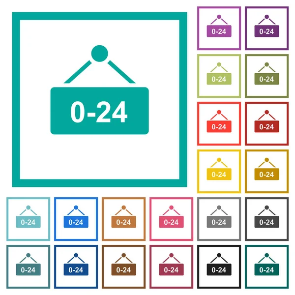 Hängande Bord Med Timmar Platt Färg Ikoner Med Kvadrant Ramar — Stock vektor