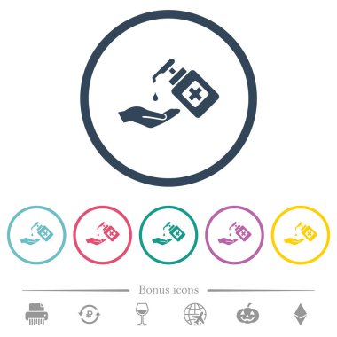 El yıkama ve düz renk simgeleriyle yuvarlak çizgiler. 6 bonus simgesi dahil.