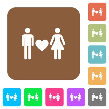 Yuvarlak kare renkli arkaplanlarda düz simgelerle flört ediliyor.