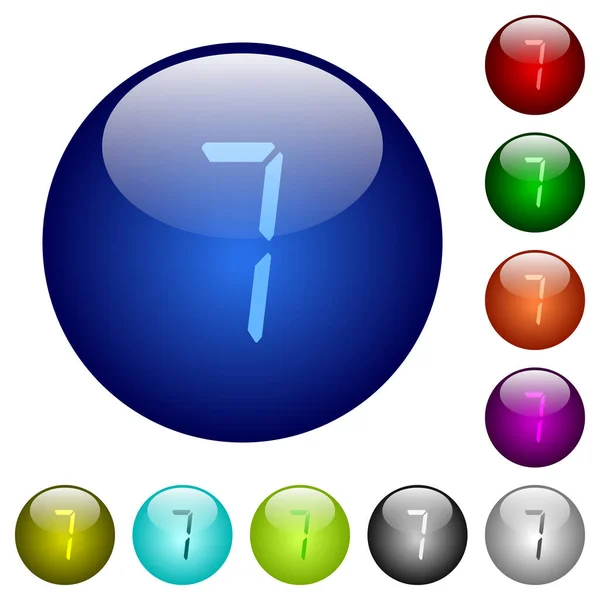 Número Digital Sete Sete Ícones Tipo Segmento Botões Vidro Redondo — Vetor de Stock