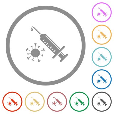 Beyaz arkaplanda yuvarlak hatlı antiviral enjeksiyon düz renk simgeleri