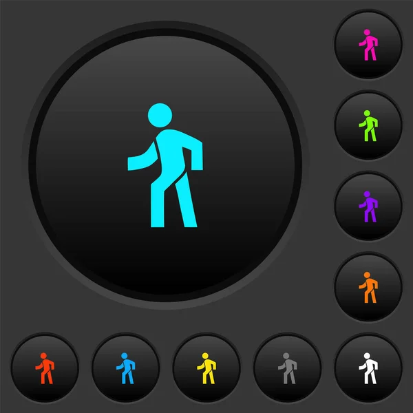 Man Walking Left Dark Push Buttons Vivid Color Icons Dark —  Vetores de Stock