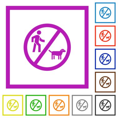 Beyaz arkaplanda kare çerçeveli düz renk simgeleri yürüten köpek yok