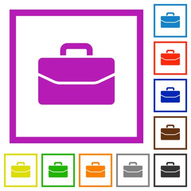 Beyaz arkaplanda kare çerçeveli sırt çantası düz renk simgeleri