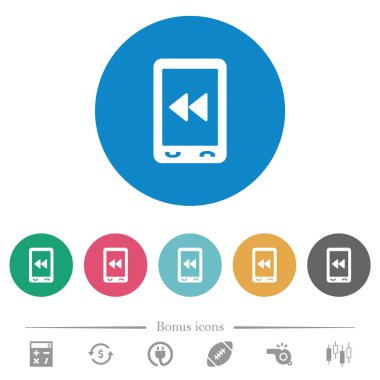 Mobil medya, yuvarlak renkli arka planda düz beyaz simgeler oluşturur. 6 bonus simgesi dahil.