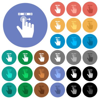 Sağ el kaydırma sağ arka planda çok renkli düz simgeler. Uçma ve aktif durum efektleri için beyaz, açık ve koyu simge varyasyonları ve bonus gölgeler.