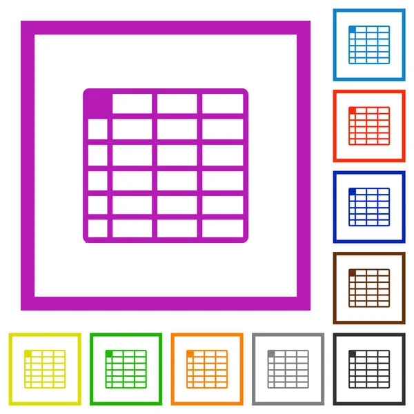 Spreadsheet Table Flat Color Icons Square Frames White Background — Stock Vector