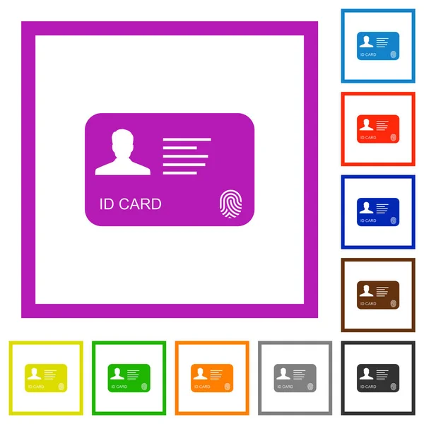 Card Fingerprint Flat Color Icons Square Frames White Background — Stock Vector
