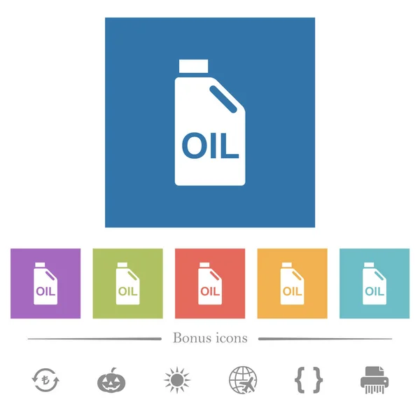 Масло Канистры Плоские Белые Иконки Квадратном Фоне Бонусных Значков — стоковый вектор