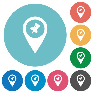 Pin GPS haritası konumu düz beyaz simgeler yuvarlak renk arkaplan