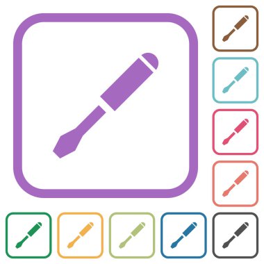 Beyaz arkaplanda tek renkli yuvarlak kare çerçeveli basit tornavida simgeleri