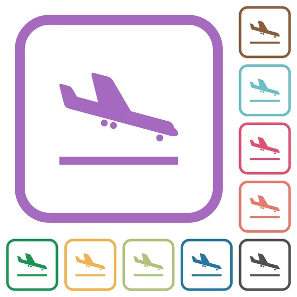 Flugzeug Landung Einfache Symbole Farbe Gerundeten Quadratischen Rahmen Auf Weißem — Stockvektor