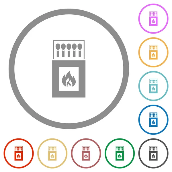 Box of matches flat color icons in round outlines on white background — Stock Illustration Box Matches Flat Color Icons Outlines White Background Stock Illustration