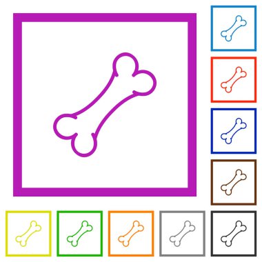 Beyaz arkaplanda kare çerçevelerde tek kemikli düz renk simgeleri