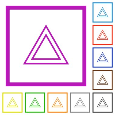 Beyaz arkaplanda kare çerçeveli trafik üçgeni düz renk simgeleri