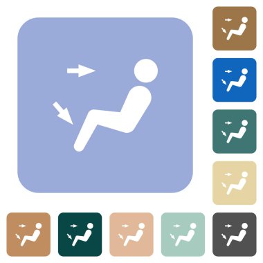 Araba hava akışı yönü baş ve ayak beyaz düz simgeler renkli yuvarlak kare arkaplan