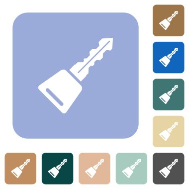 Renkli yuvarlak kare arkaplan üzerinde araba anahtarı beyaz düz simgeler