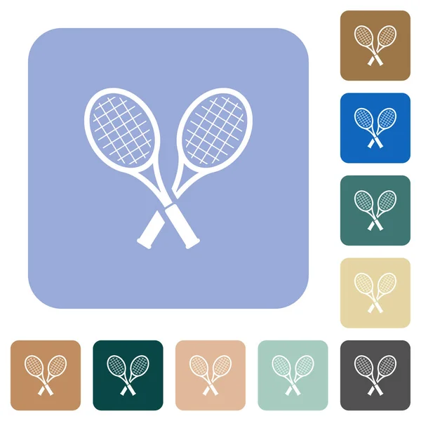 Zwei Tennisschläger Weiße Flache Symbole Auf Farblich Abgerundeten Quadratischen Hintergründen — Stockvektor