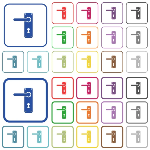 Maniglia Sinistra Con Viti Colore Icone Piatte Cornici Quadrate Arrotondate — Vettoriale Stock