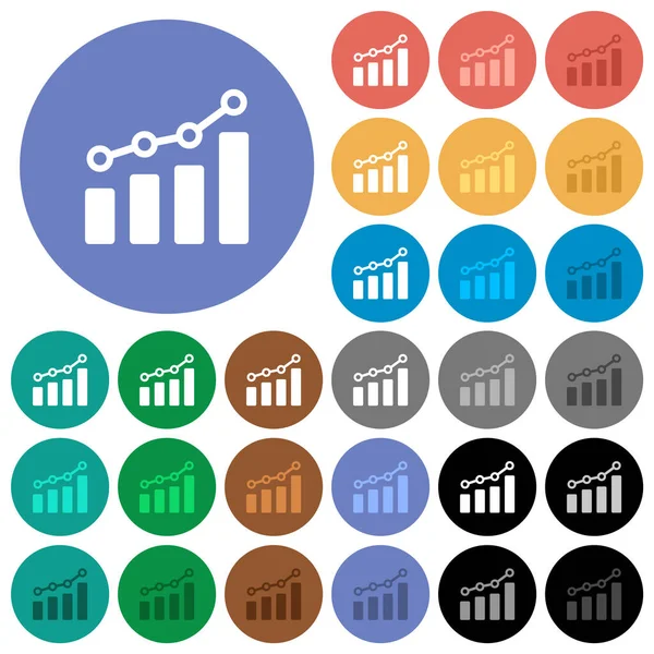 Staafdiagram Met Cirkels Lijnen Multi Gekleurde Platte Pictogrammen Ronde Achtergronden — Stockvector