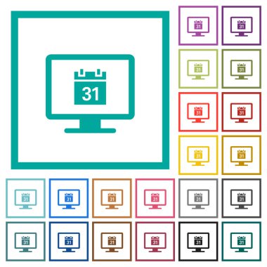 Çevrimiçi takvim düz renk simgeleri beyaz arkaplanda çeyrek çerçeve ile