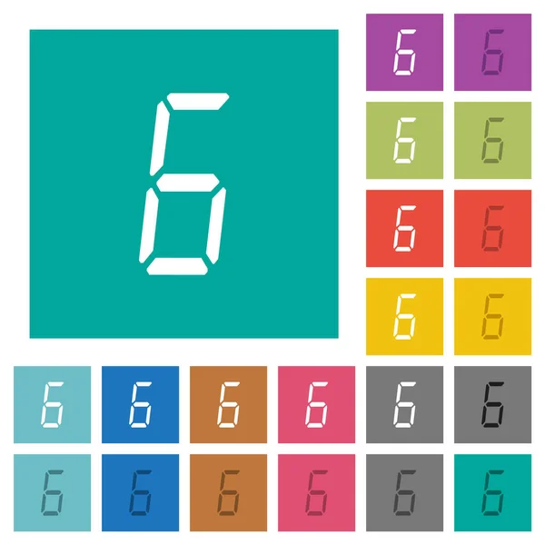 在平方背景上的七段型多色扁平图标的数字6号 包括白色和深色图标变化的悬停或主动效果 — 图库矢量图片