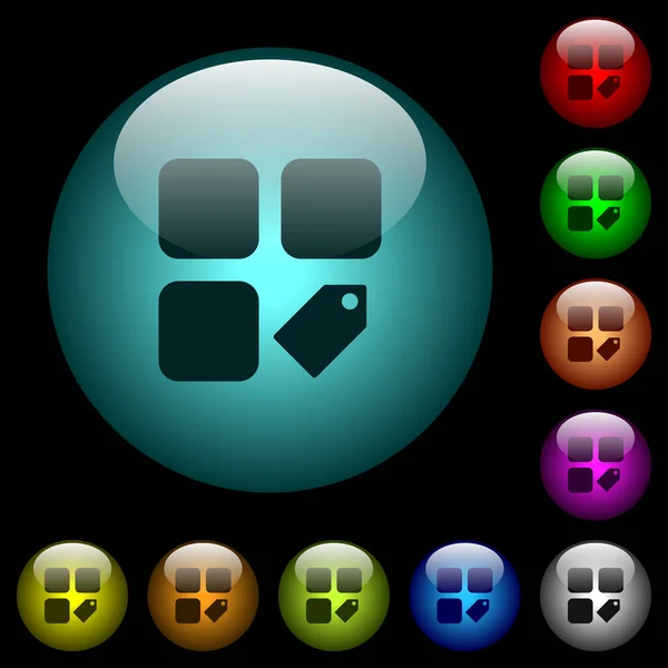 Tag Component Icons Color Illuminated Σφαιρικά Γυάλινα Κουμπιά Μαύρο Φόντο — Διανυσματικό Αρχείο