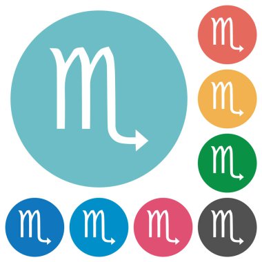 Akrep burcu sembolü yuvarlak renkli arka planda düz beyaz simgeler