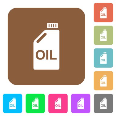 Yağ teneke kutu simgeleri yuvarlak kare renkli arkaplanlarda.