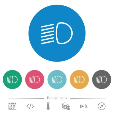 Sönük ışıklar, düz beyaz simgeler, yuvarlak renkli arkaplanlar. 6 bonus simgesi dahil.