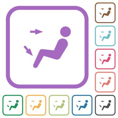 Araba hava akışı yönü baş ve ayak basit simgeleri beyaz arkaplanda yuvarlak kare çerçeveler