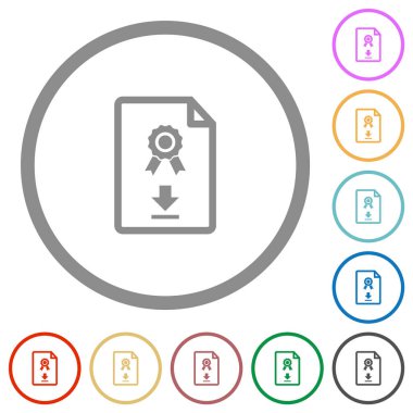 Sertifika düz renk simgelerini beyaz arkaplanda yuvarlak çizgilerle indir
