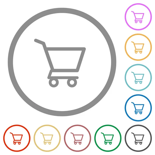 Empty Shopping Cart Flat Color Icons Outlines White Background — Stock Vector