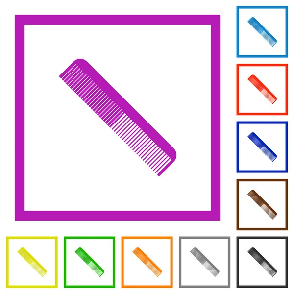 Peine Simple Iconos Color Plano Marcos Cuadrados Sobre Fondo Blanco — Archivo Imágenes Vectoriales