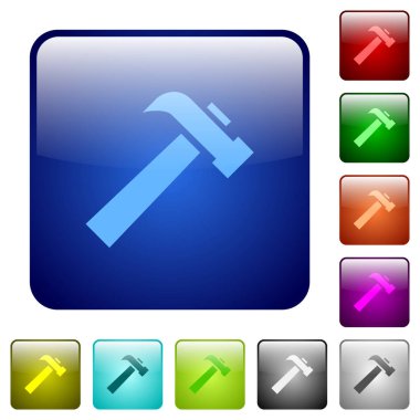 Yuvarlak kare renkli parlak düğmeli eski çekiç simgeleri